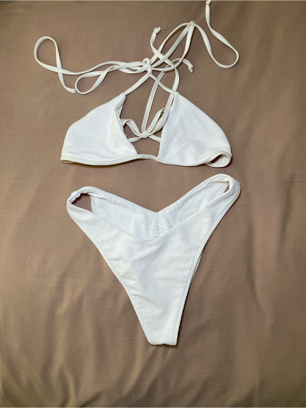 Frankies Bikinis White Ribbed Bikini Set Size Small
